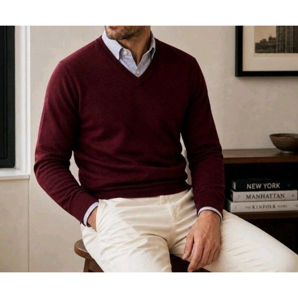 NWT Hart Schaffner Marx Men’s Merino Wool V-Neck Maroon Pullover Sweater 2XT